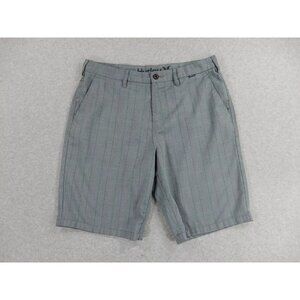 Hurley Plaid Flat Front Casual‎ Shorts (Men's 33) Gray - 10"